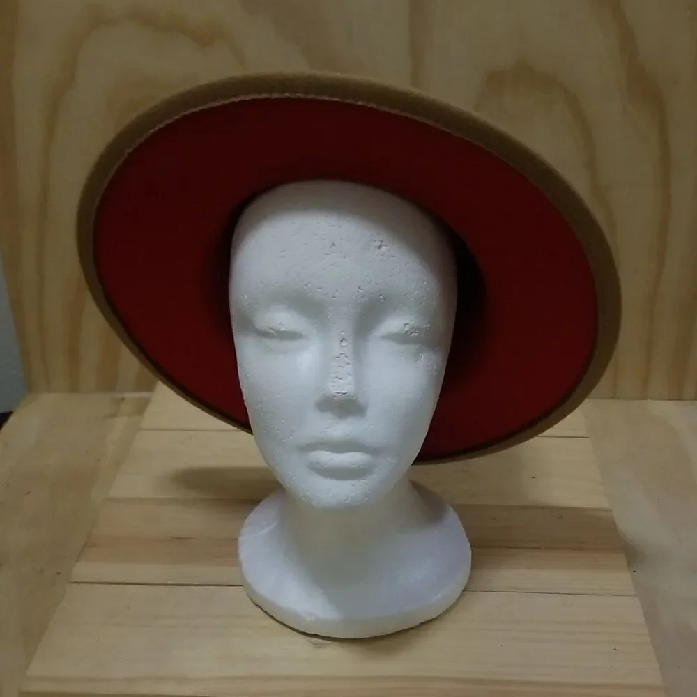 Felt hat Men,Women's size Large , XLarge Two tone tan/red Adjustable